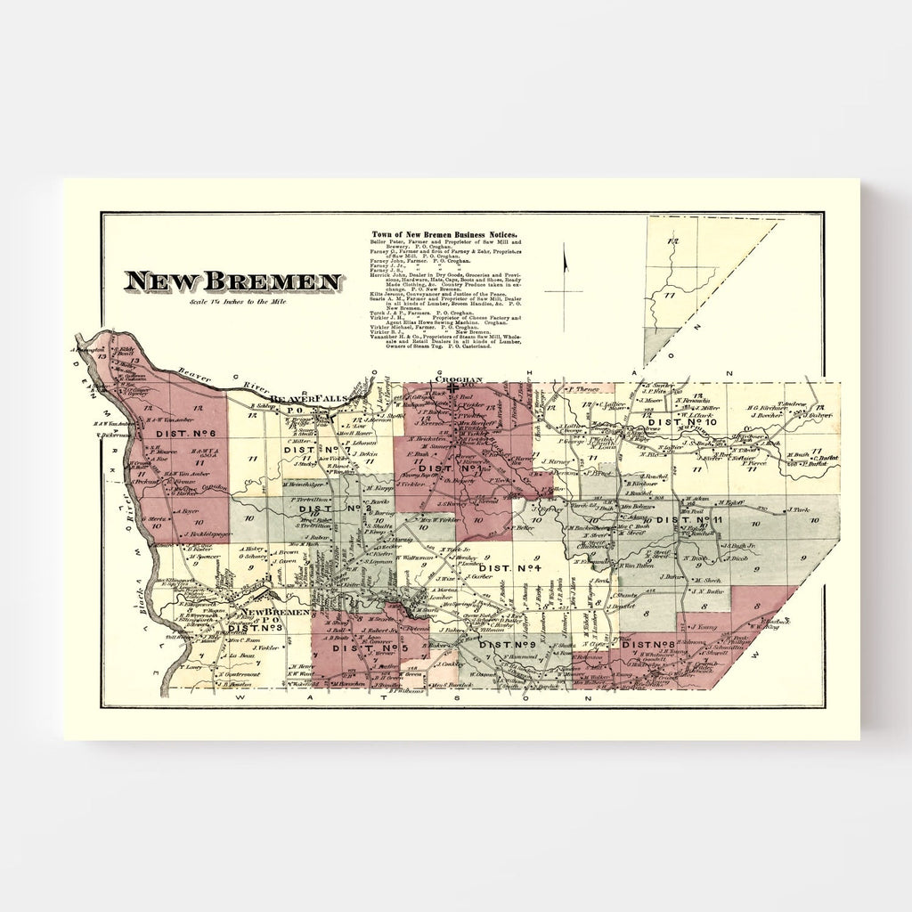 Vintage Map of New Bremen Township, Lewis County, New York 1875