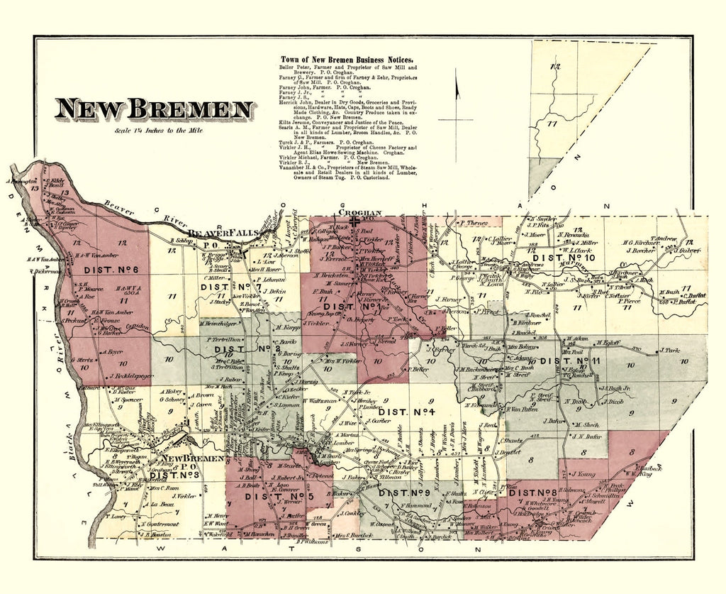 Vintage Map of New Bremen Township, Lewis County, New York 1875
