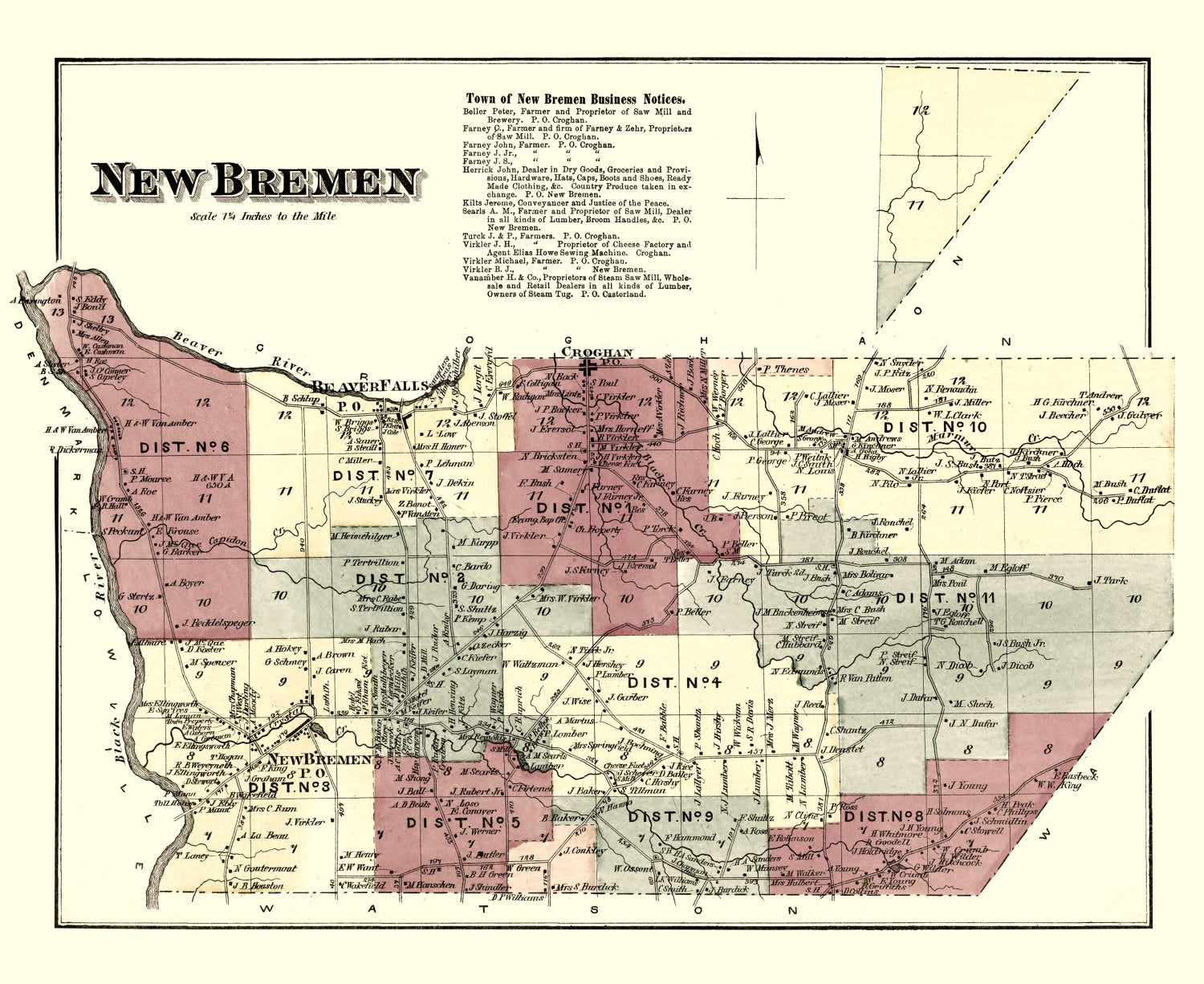 Vintage Map of New Bremen Township, Lewis County, New York 1875