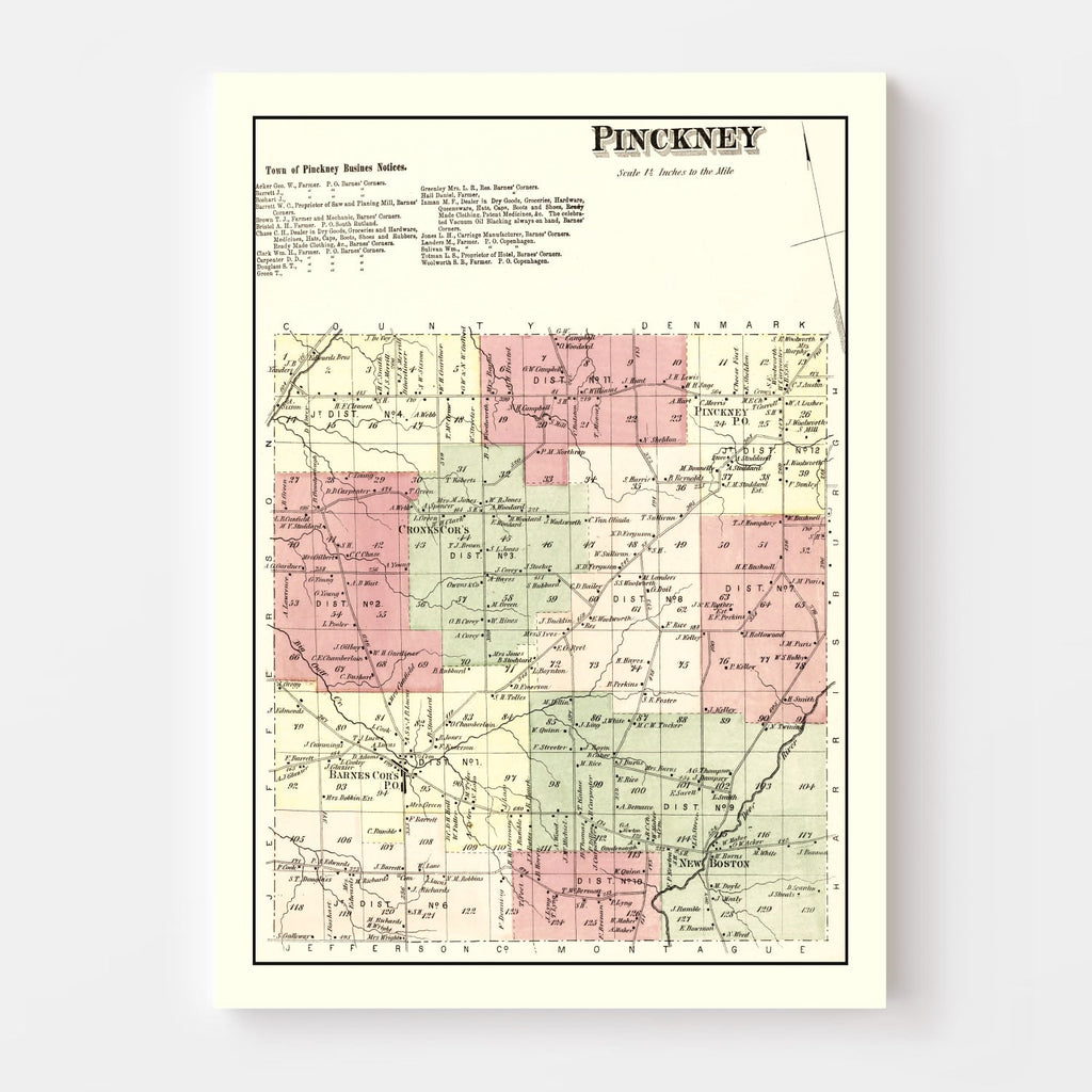 Vintage Map of Pinckney Township, Lewis County, New York 1875