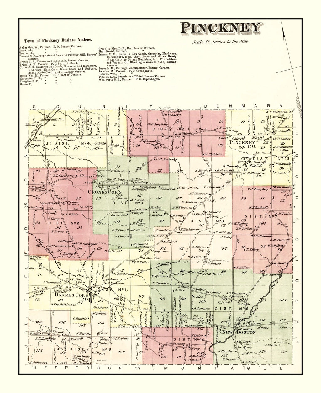 Vintage Map of Pinckney Township, Lewis County, New York 1875