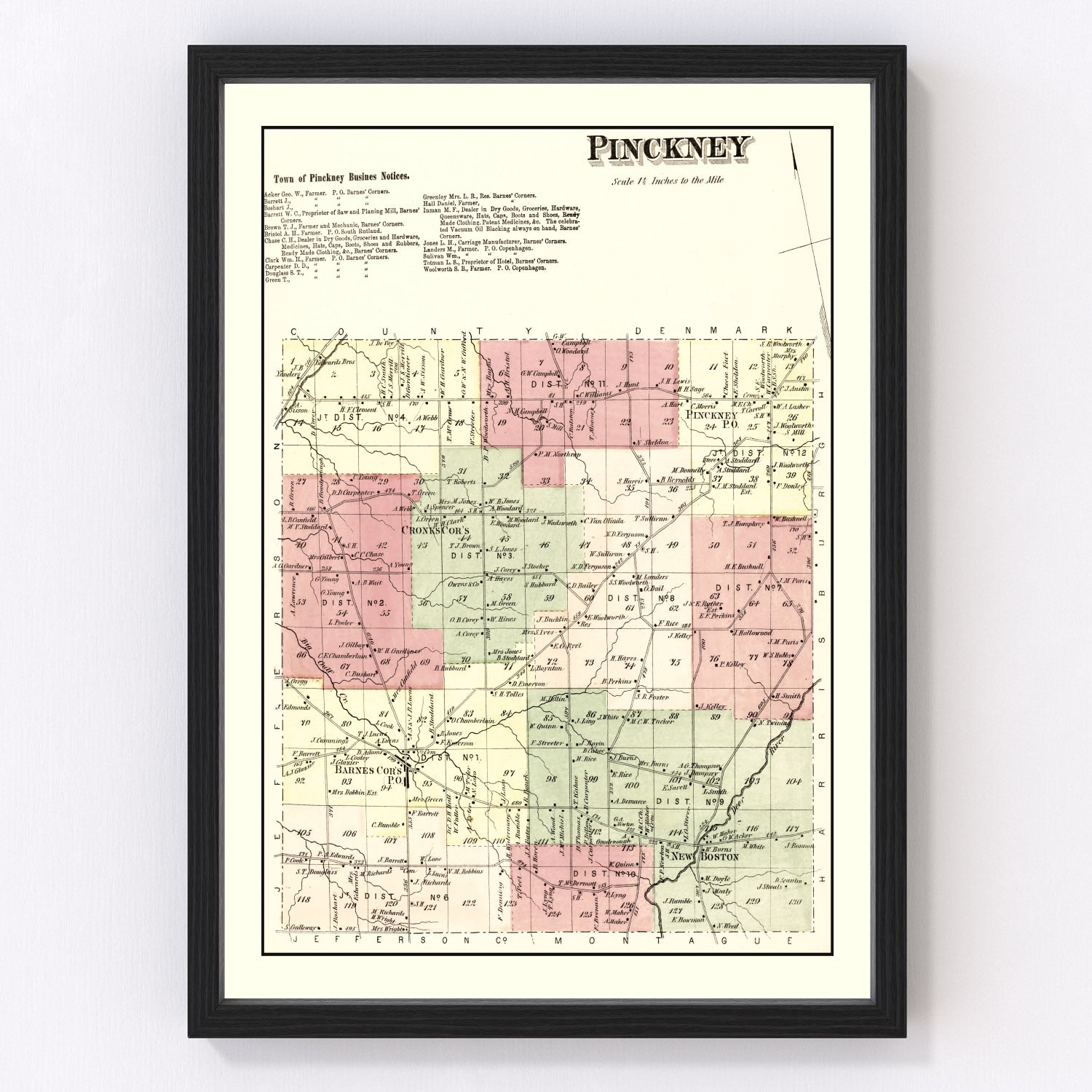 Vintage Map of Pinckney Township, Lewis County, New York 1875