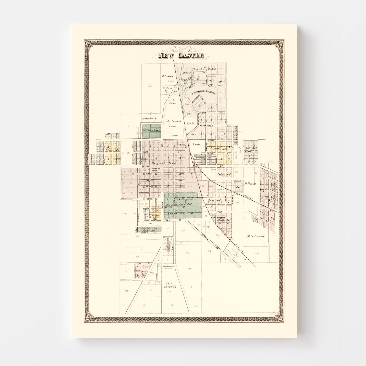 Vintage Map of New Castle Township, Henry County, Indiana 1875