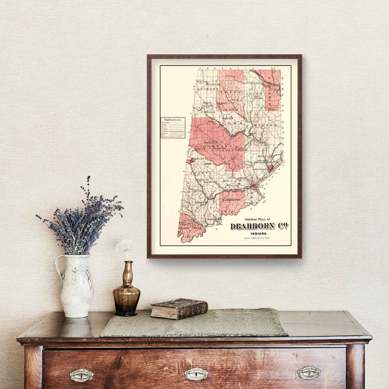 Vintage Map of Dearborn County, Indiana 1875