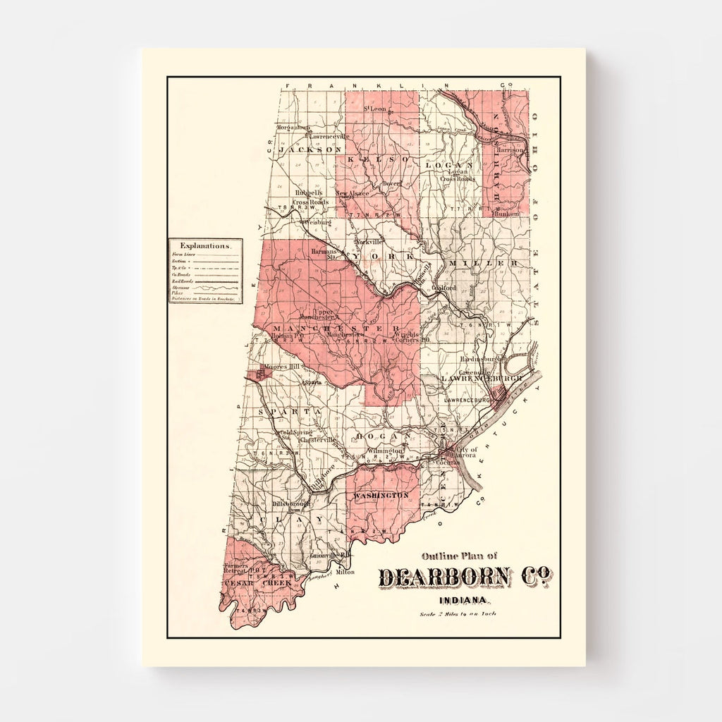 Vintage Map of Dearborn County, Indiana 1875