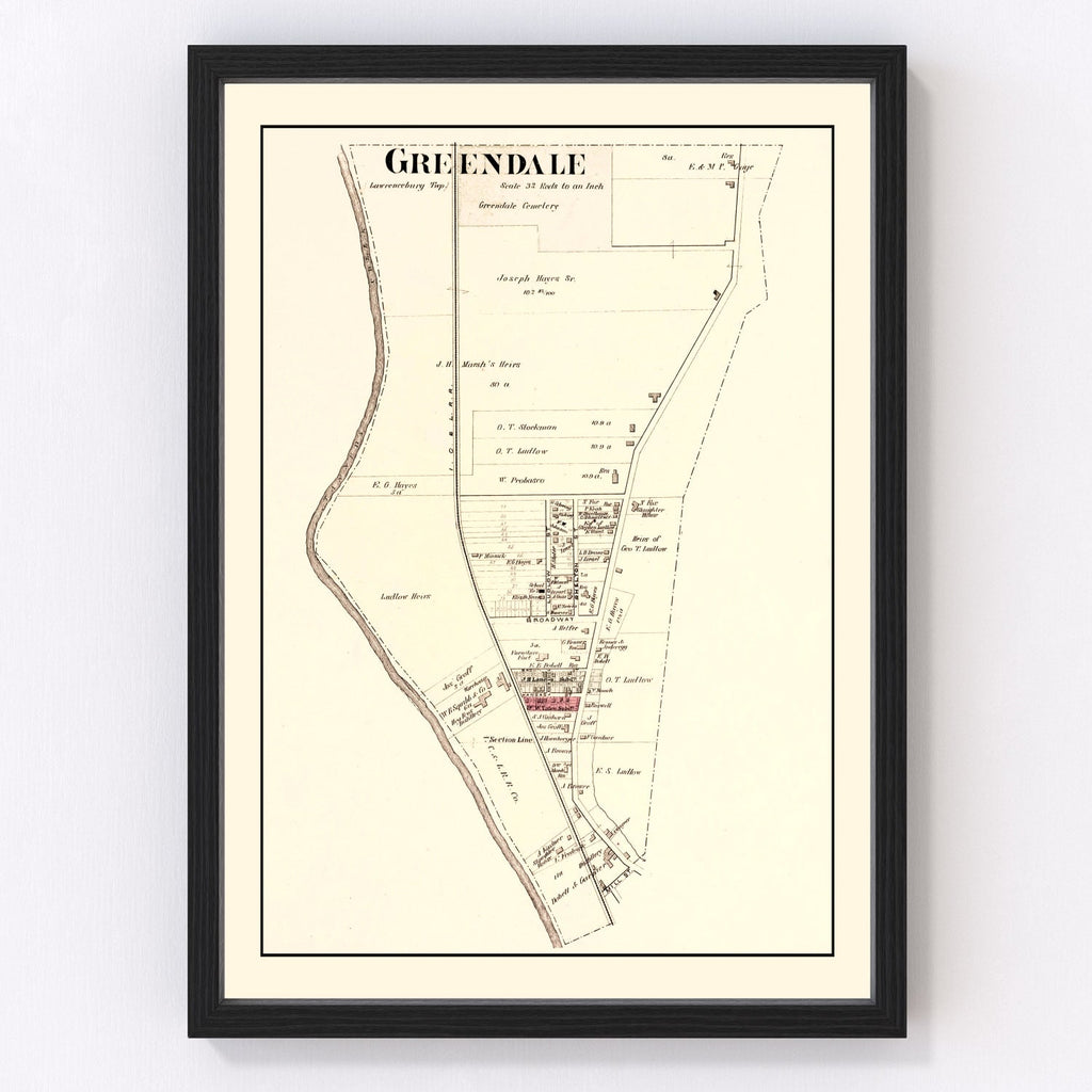 Vintage Map of Greendale, Indiana 1875
