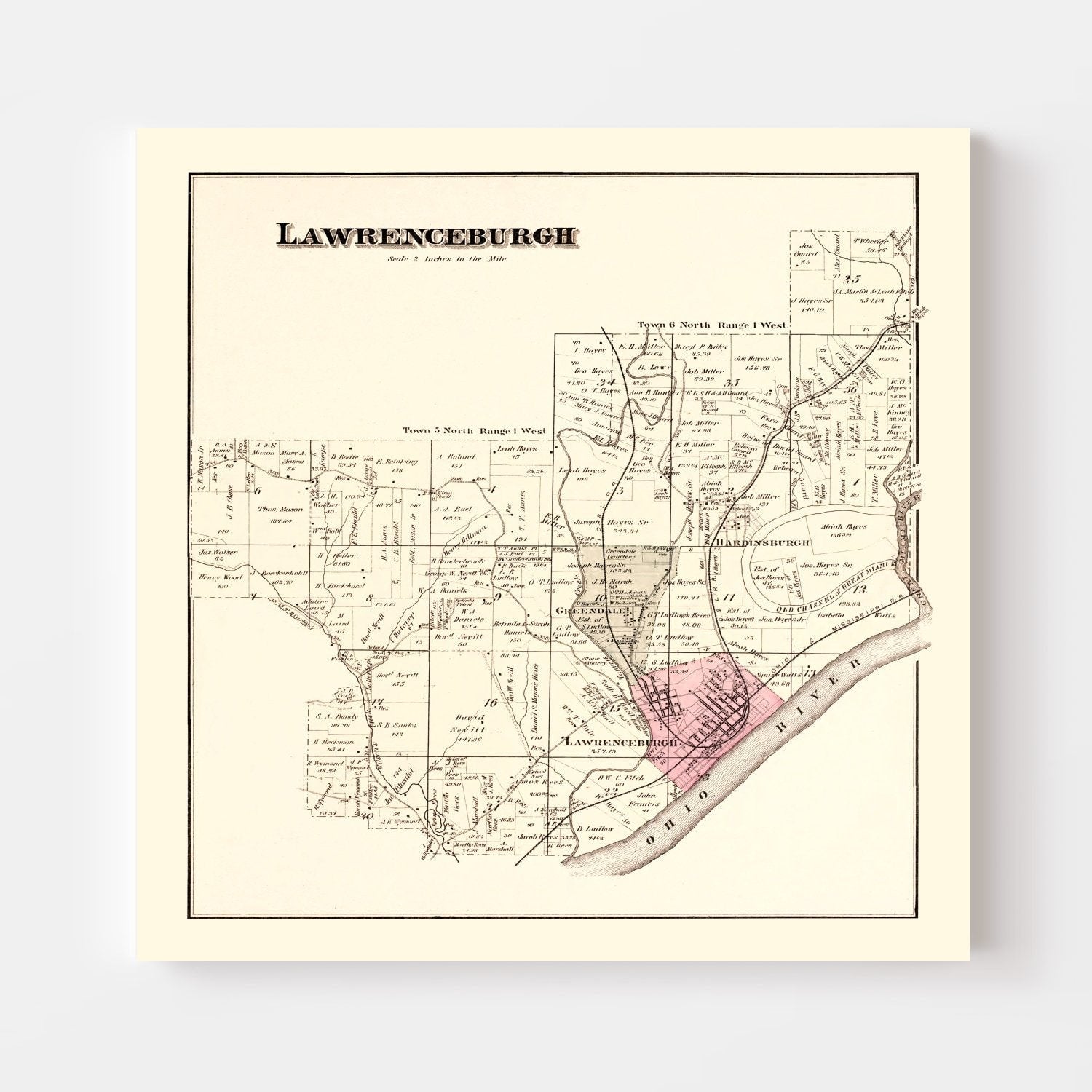Vintage Map of Lawrenceburgh Township, Dearborn County, Indiana 1875