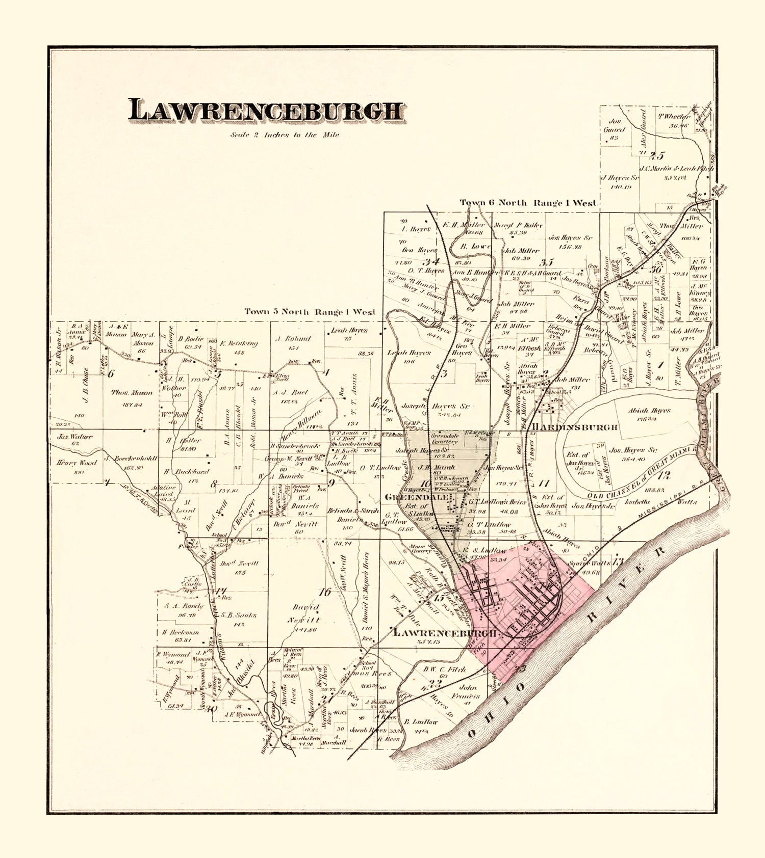 Vintage Map of Lawrenceburgh Township, Dearborn County, Indiana 1875