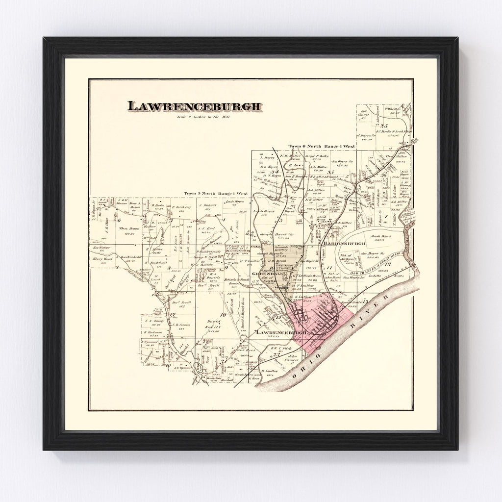 Vintage Map of Lawrenceburgh Township, Dearborn County, Indiana 1875