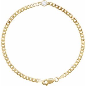 14K Yellow Gold 1/5 CT Natural Diamond Link 7" Bracelet