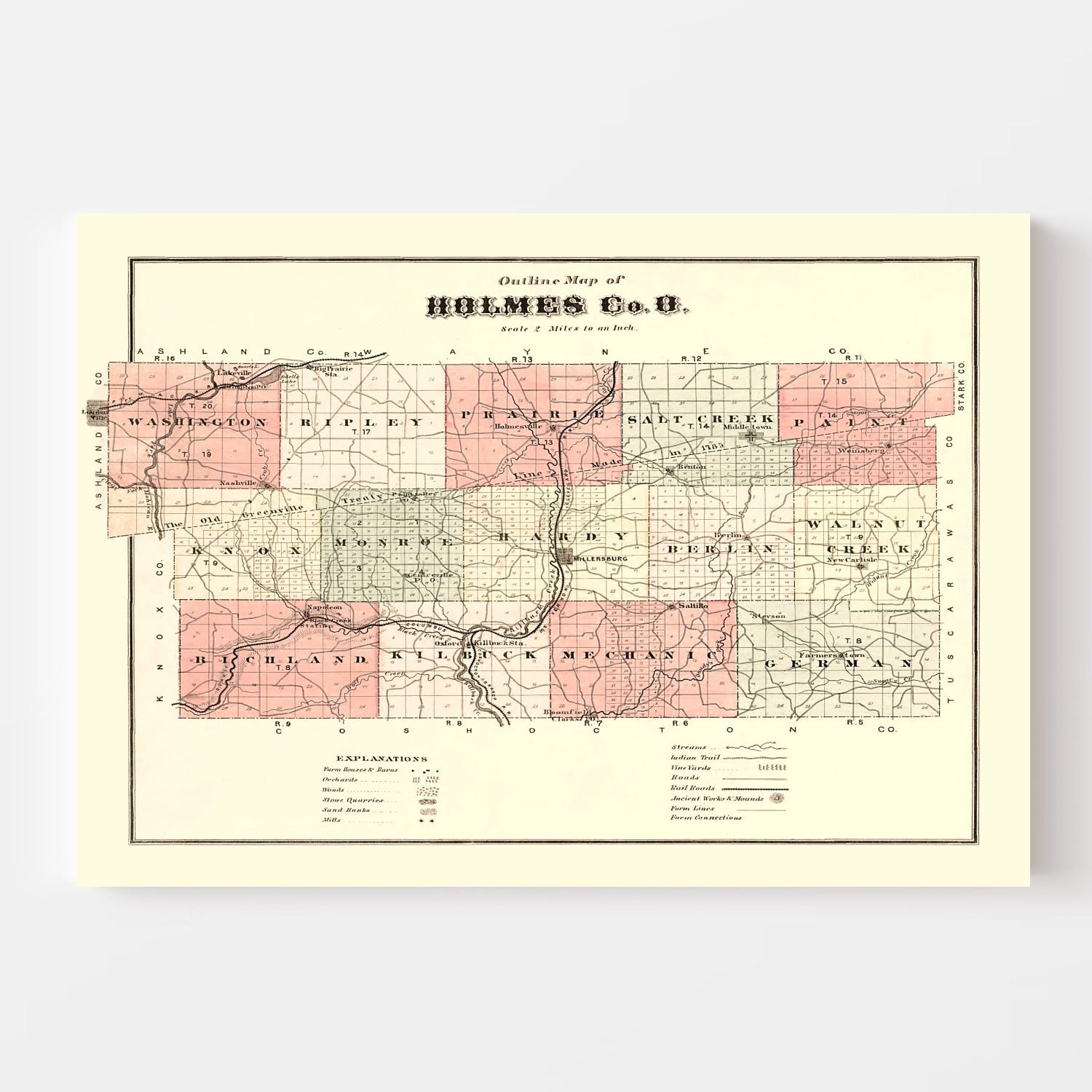 Vintage Map of Holmes County, Ohio 1875