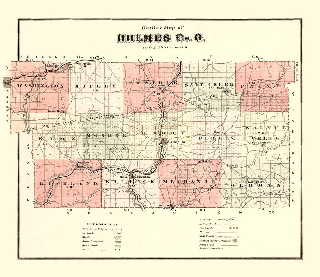 Vintage Map of Holmes County, Ohio 1875