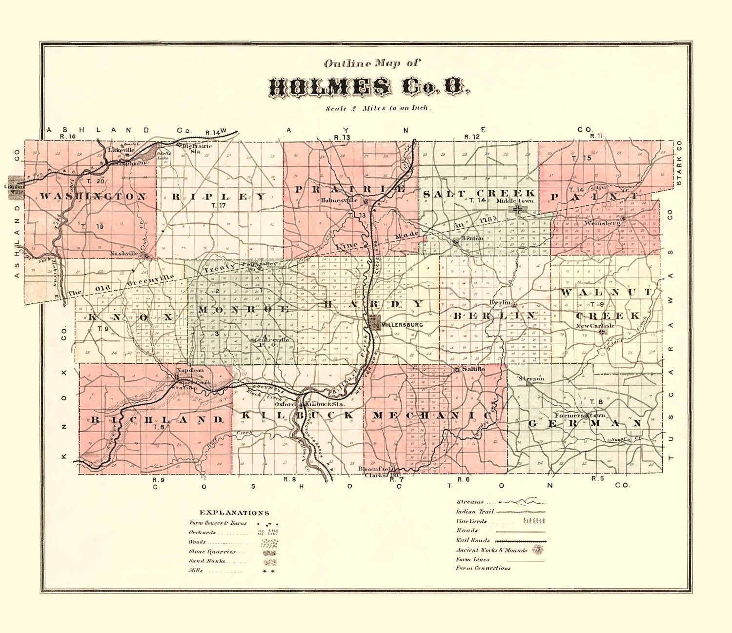 Vintage Map of Holmes County, Ohio 1875