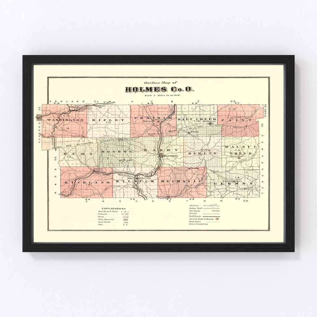 Vintage Map of Holmes County, Ohio 1875