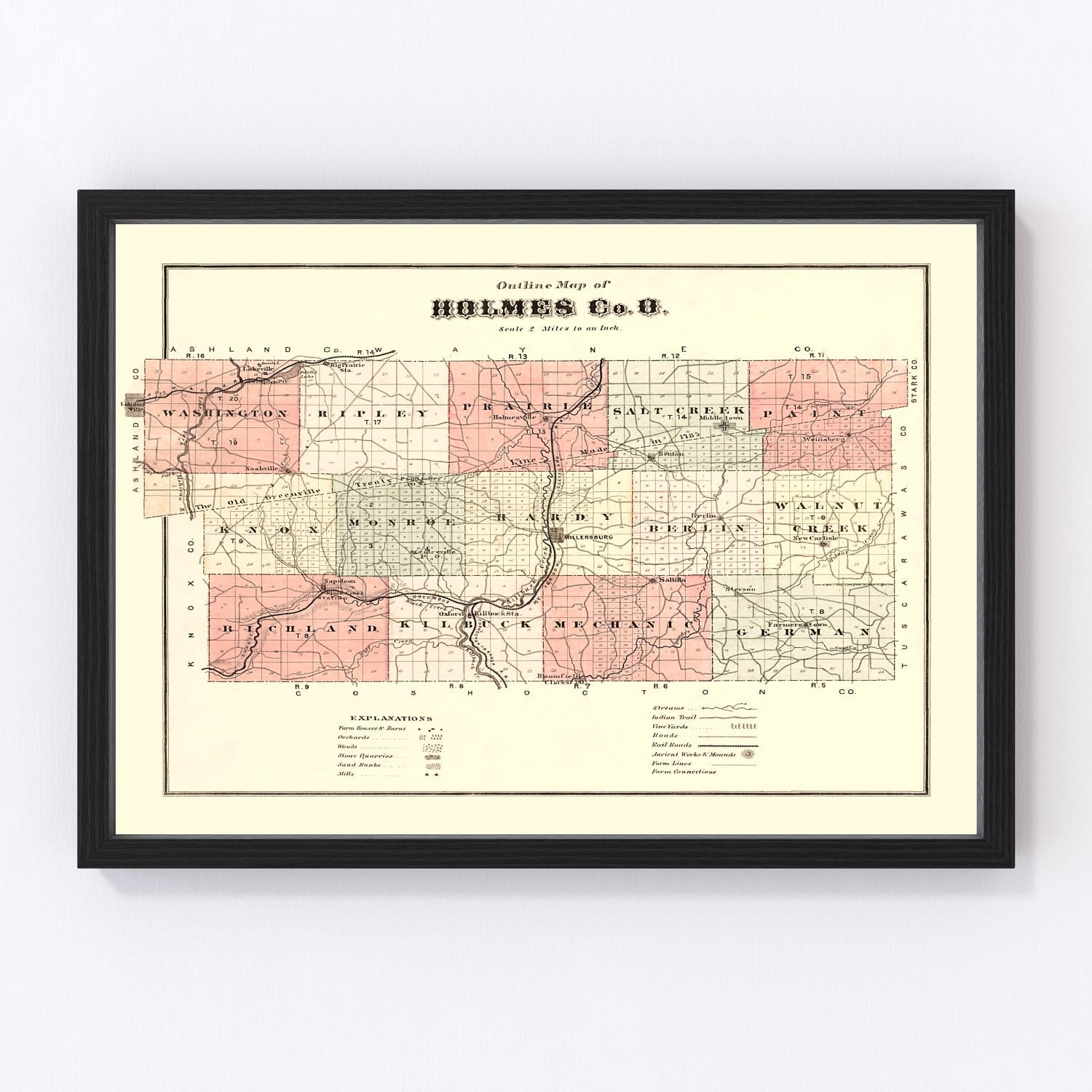 Vintage Map of Holmes County, Ohio 1875