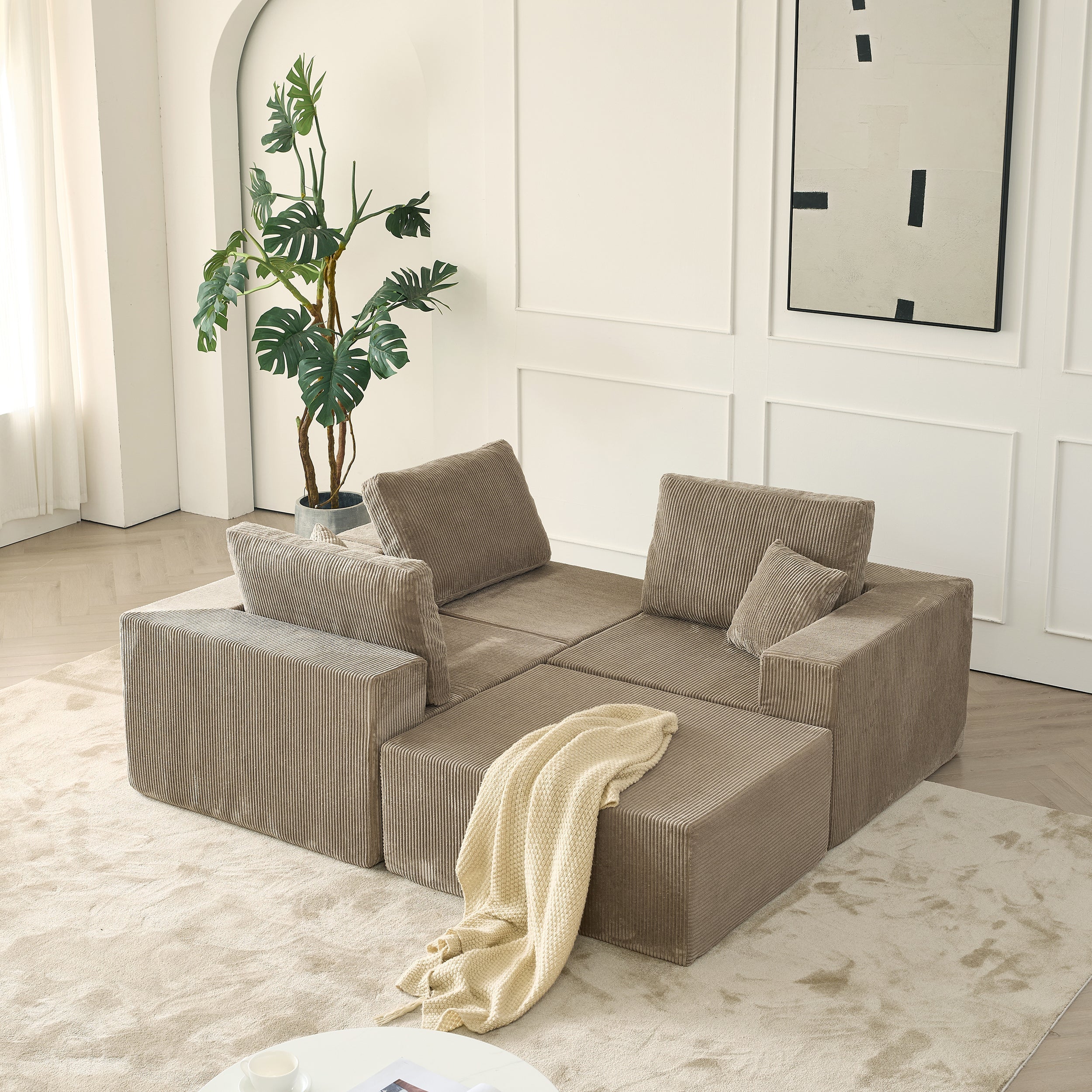 110' Cloud Modular Sectional Sofa,Boneless Couch, No Assembly, 3 seater with Ottoman & 2 Pillows, Perfect for Living Rooms and Bedrooms  grey