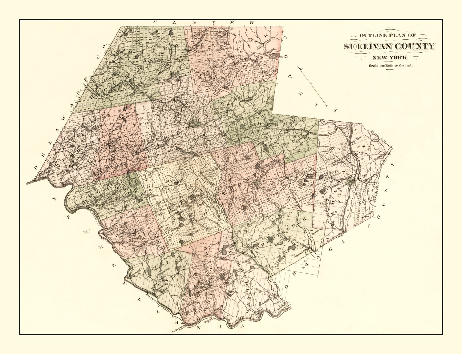 Vintage Map of Sullivan County, New York 1875