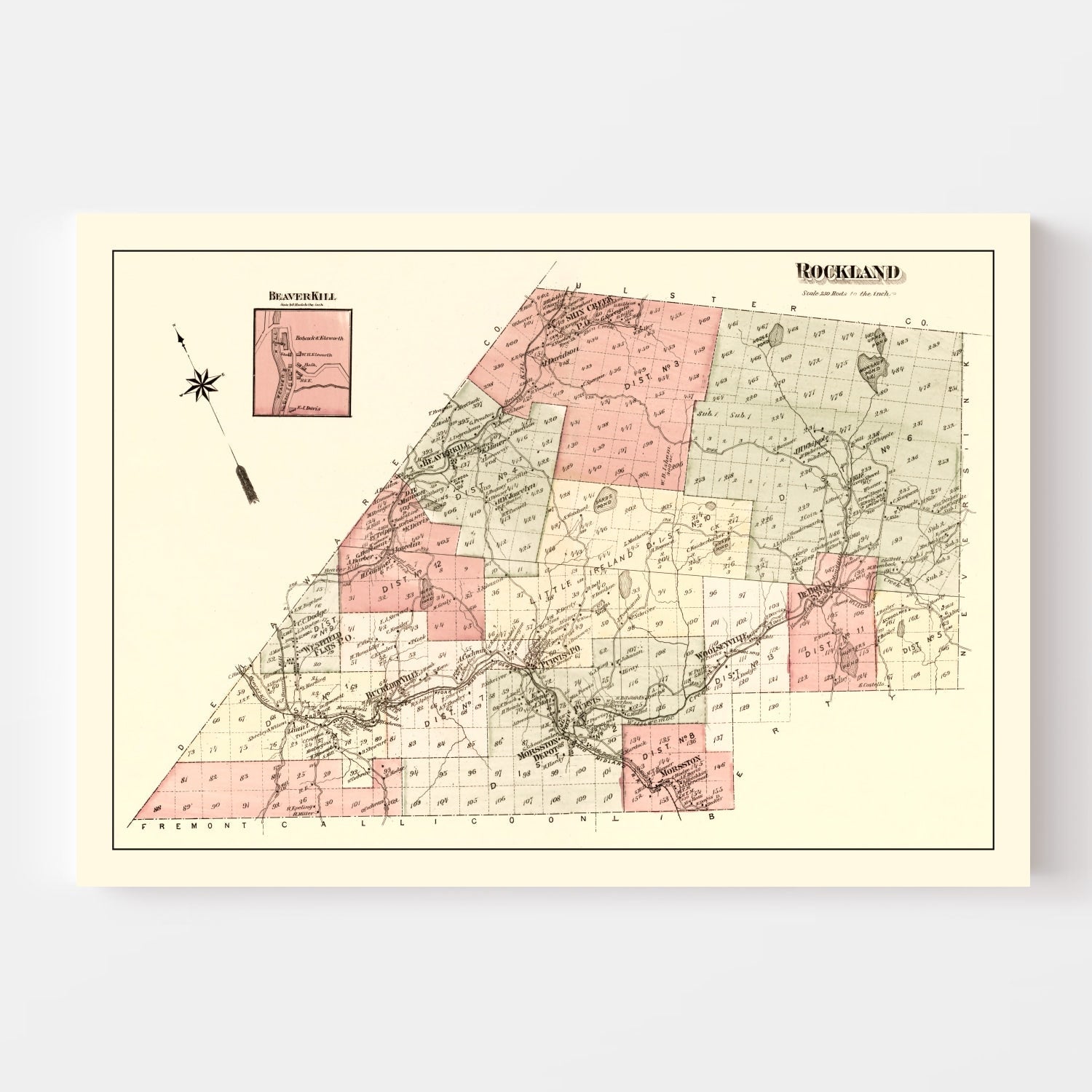 Vintage Map of Rockland Township, Sullivan County, New York 1875