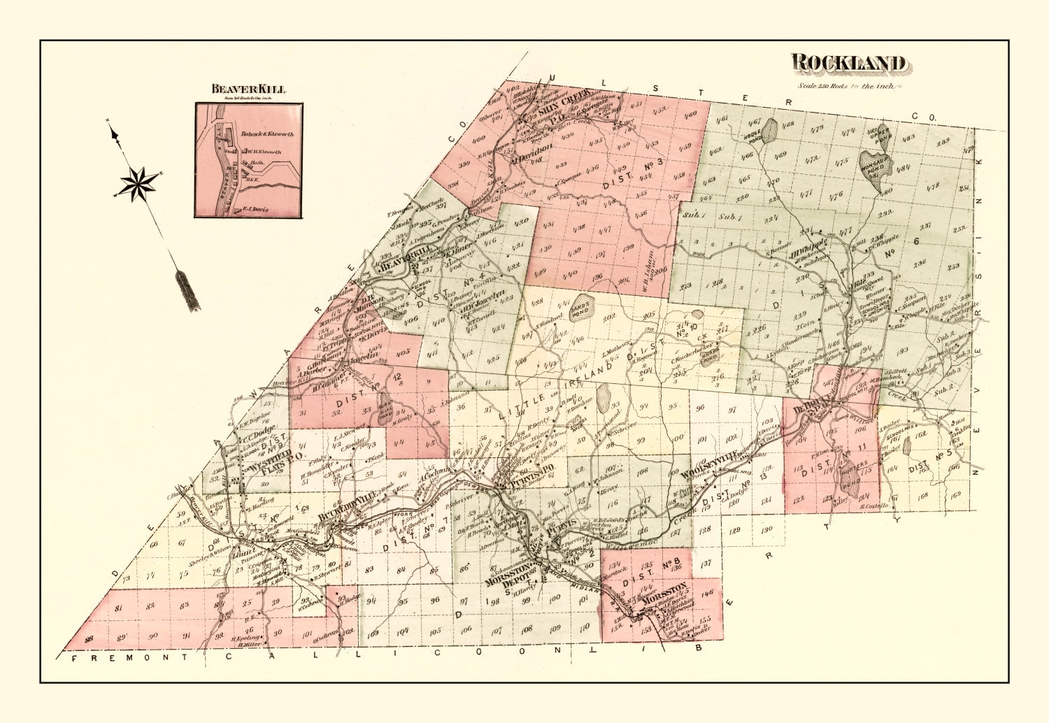 Vintage Map of Rockland Township, Sullivan County, New York 1875