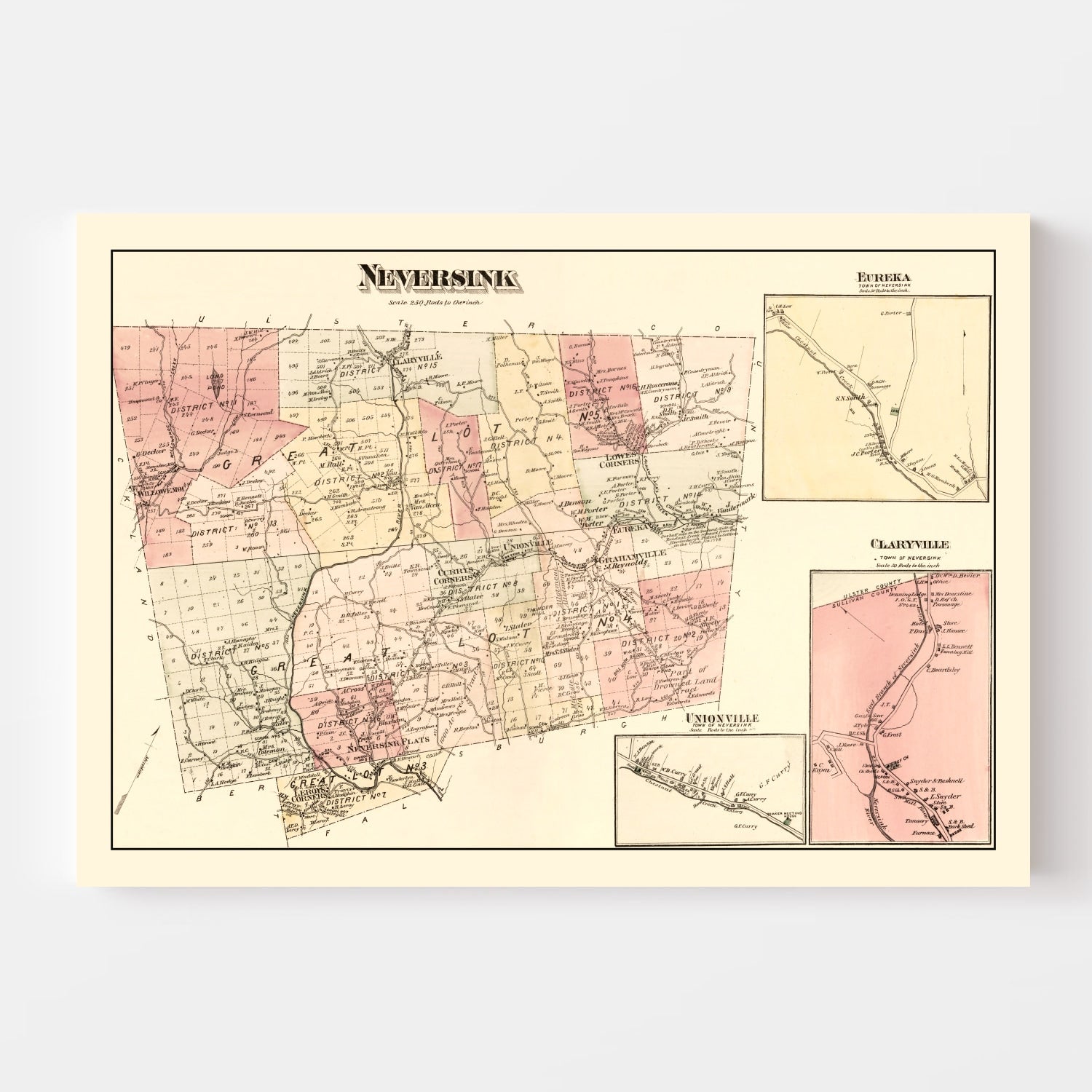Vintage Map of Neversink Township, Sullivan County, New York 1875