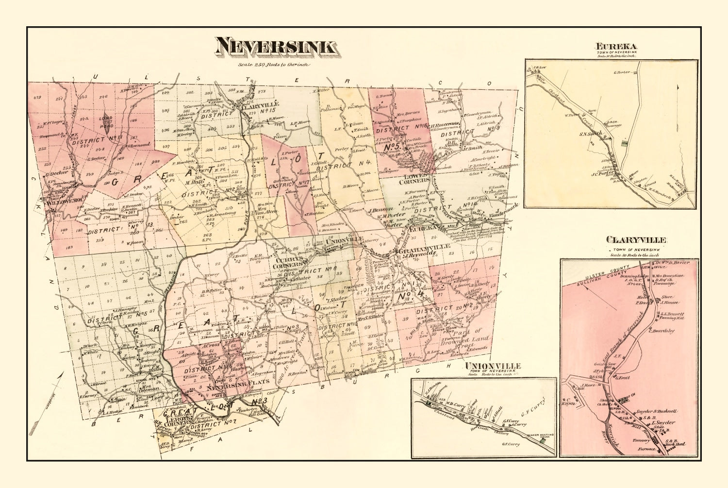 Vintage Map of Neversink Township, Sullivan County, New York 1875