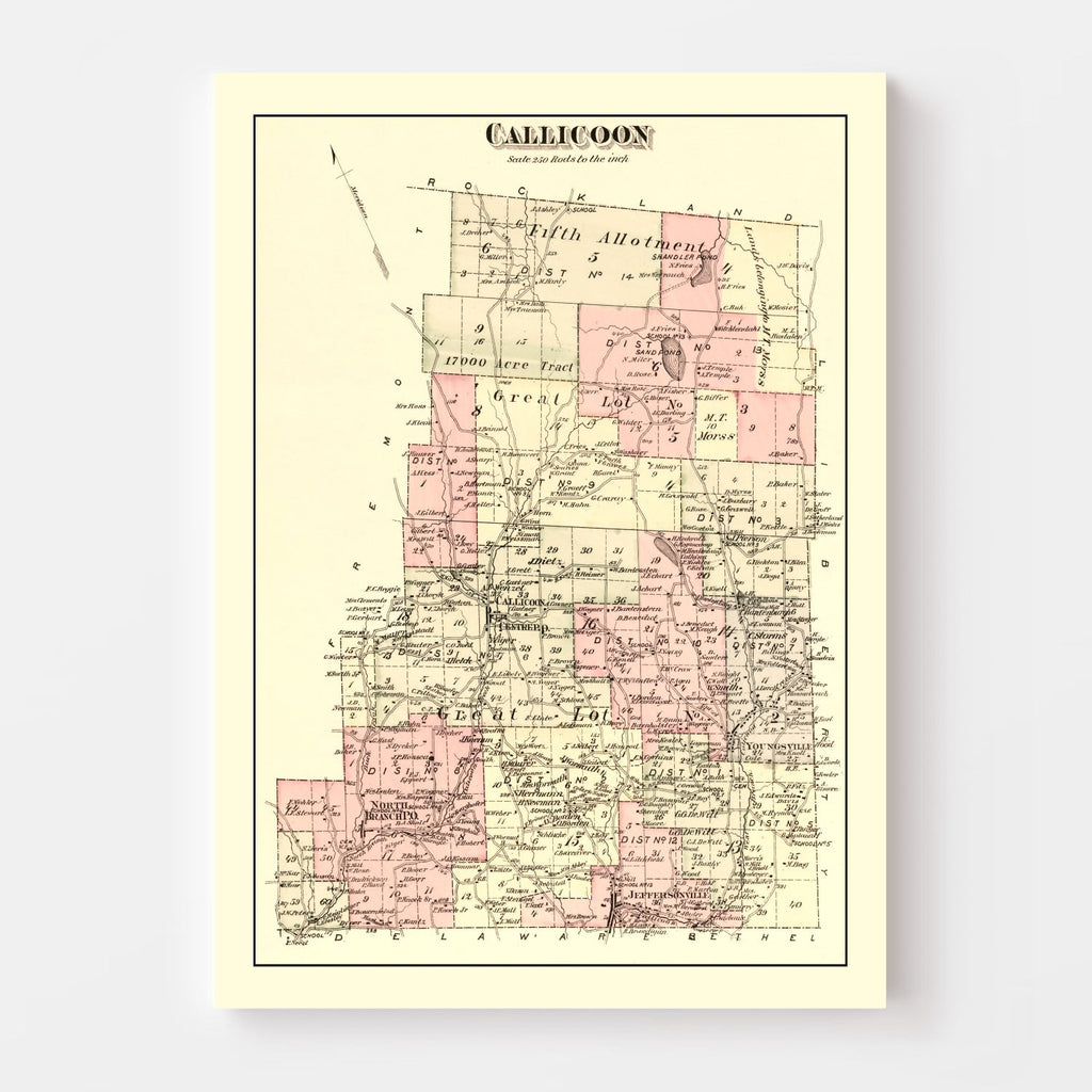 Vintage Map of Callicoon Township, Sullivan County, New York 1875
