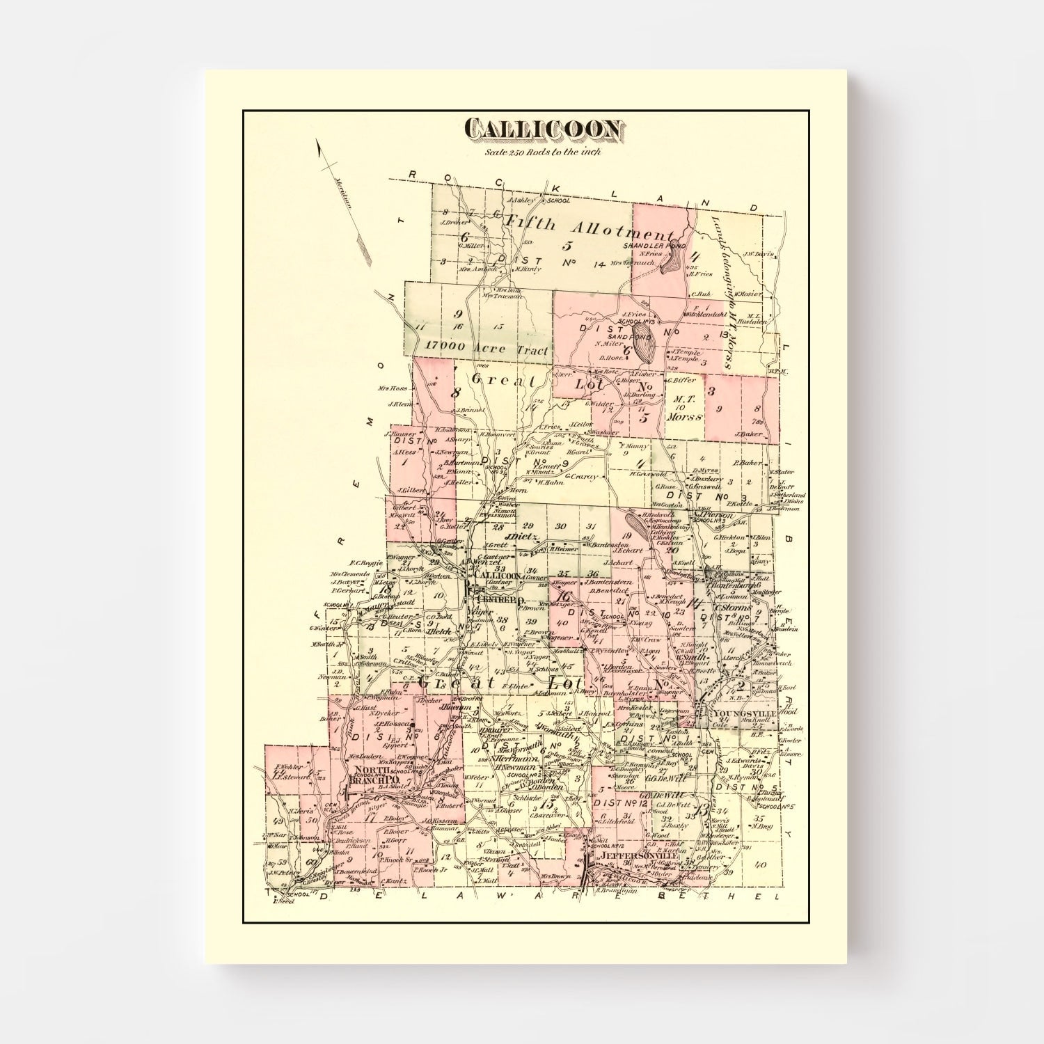 Vintage Map of Callicoon Township, Sullivan County, New York 1875