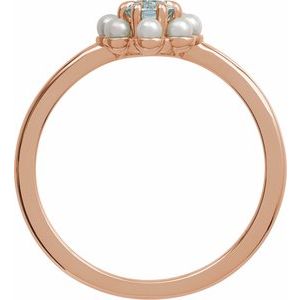 14K Rose Gold Natural Sky Blue Topaz & Cultured White Seed Pearl Halo-Style Ring