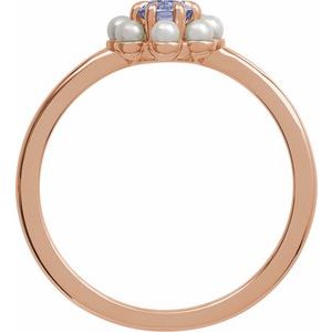 14K Rose Gold Natural Tanzanite & Cultured White Seed Pearl Halo-Style Ring