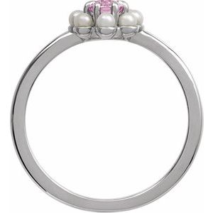 14K White Gold Natural Pink Tourmaline & Cultured White Seed Pearl Halo-Style Ring