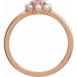 14K Rose Gold Natural Pink Tourmaline & Cultured White Seed Pearl Halo-Style Ring