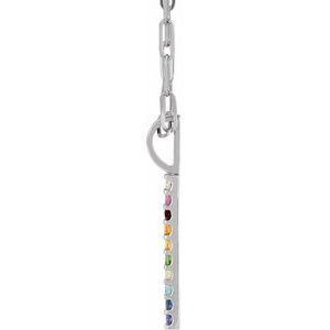 Sterling Silver Natural Multi-Gemstone & .02 CT Natural Diamond Rainbow Bar 18" Necklace