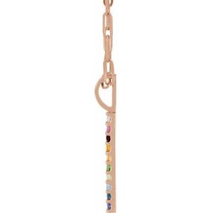 14K Rose Gold Natural Multi-Gemstone & .02 CT Natural Diamond Rainbow Bar 18" Necklace