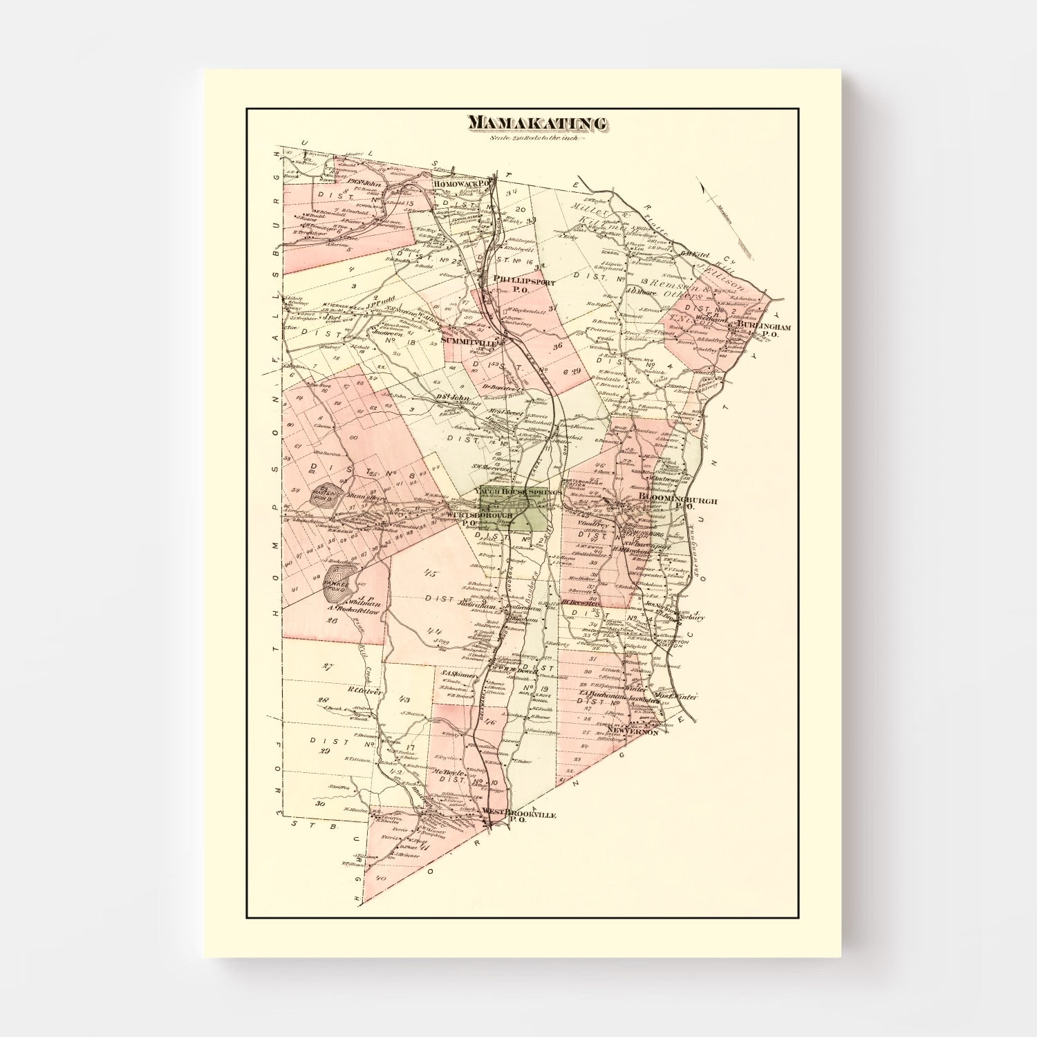 Vintage Map of Mamakating Township, Sullivan County, New York 1875