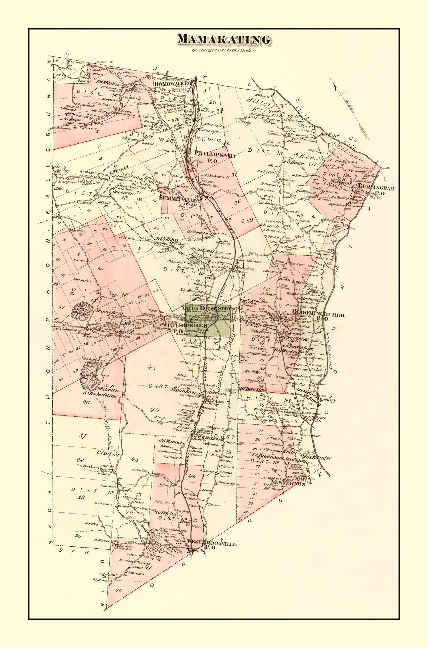 Vintage Map of Mamakating Township, Sullivan County, New York 1875