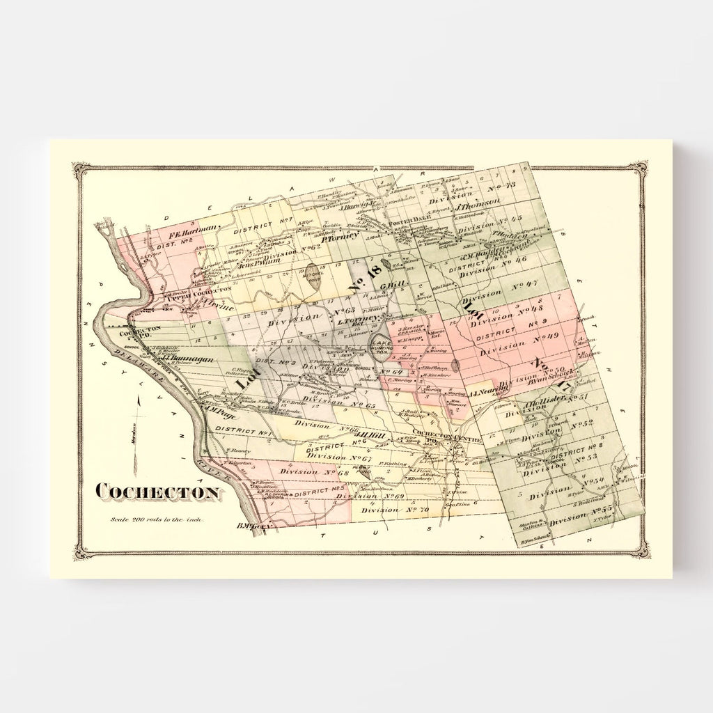 Vintage Map of Cochecton Township, Sullivan County, New York 1875