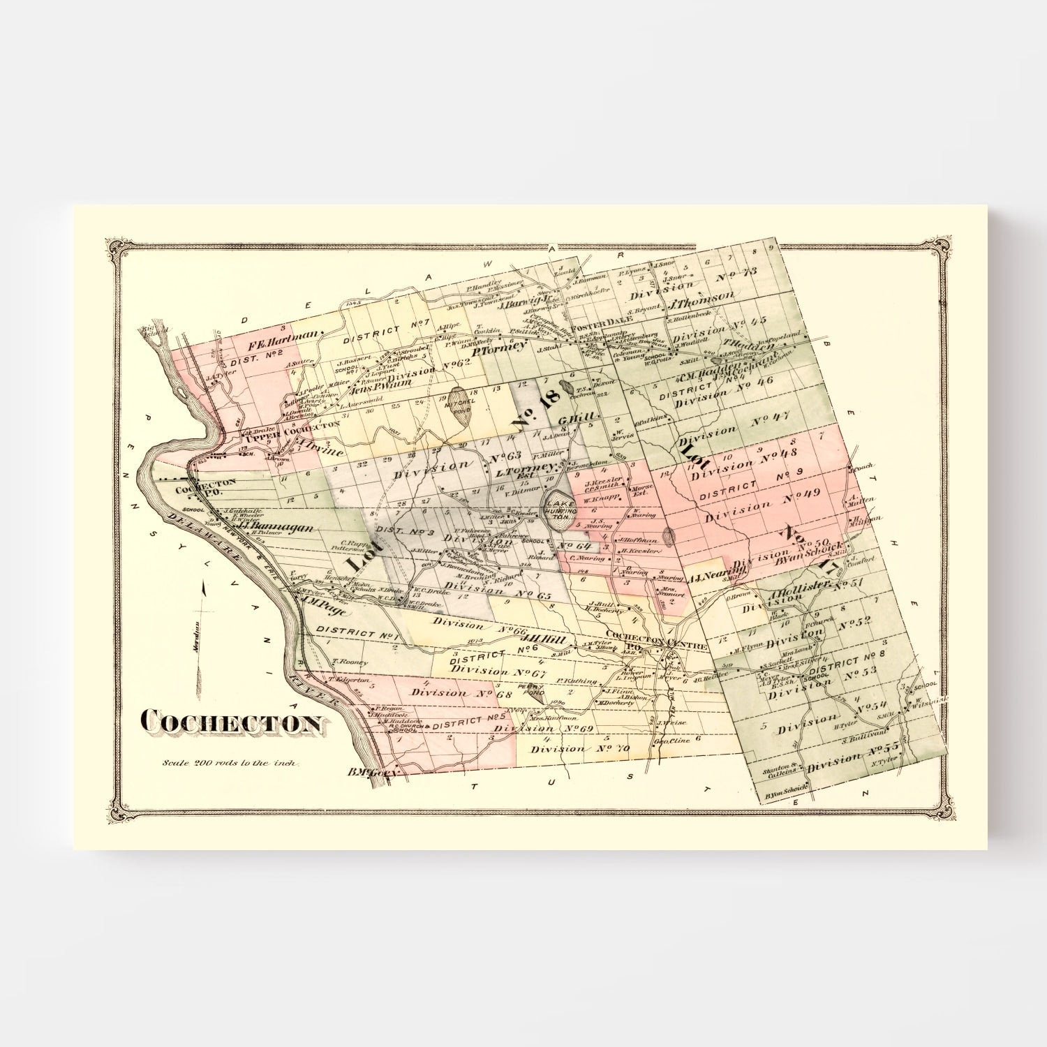 Vintage Map of Cochecton Township, Sullivan County, New York 1875
