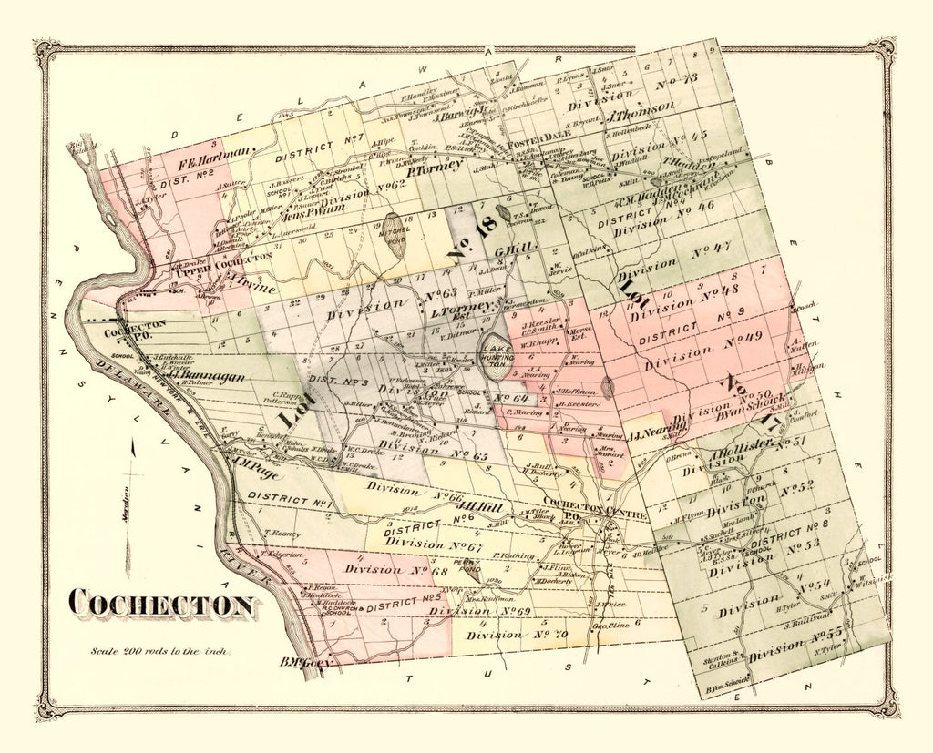 Vintage Map of Cochecton Township, Sullivan County, New York 1875