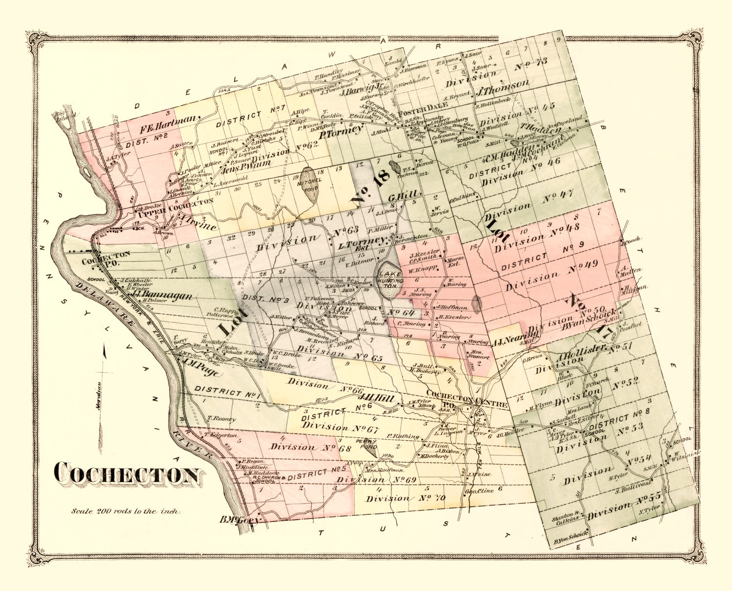 Vintage Map of Cochecton Township, Sullivan County, New York 1875