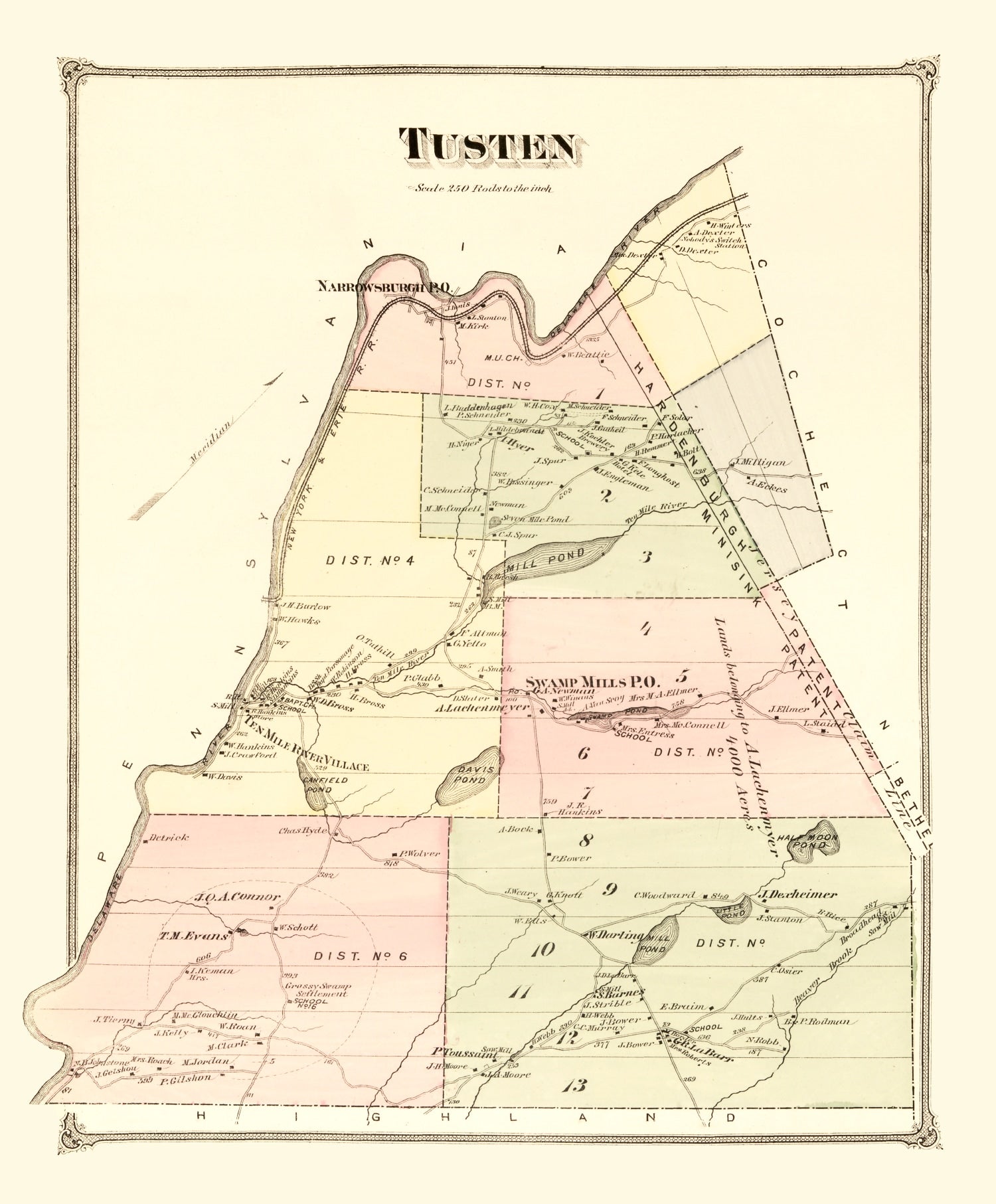 Vintage Map of Tusten Township, Sullivan County, New York 1875