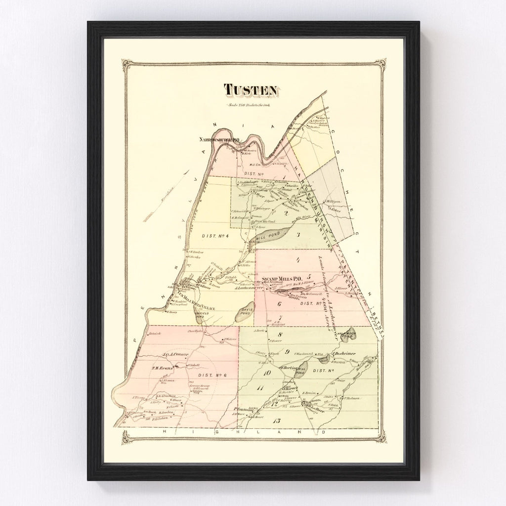 Vintage Map of Tusten Township, Sullivan County, New York 1875