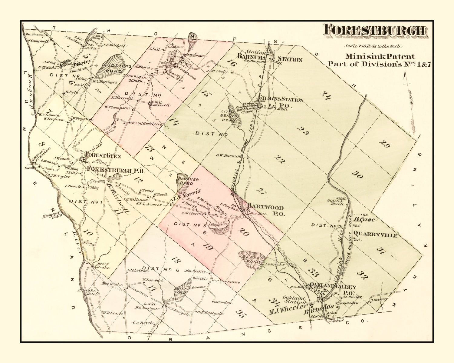 Vintage Map of Forestburgh Township, Sullivan County, New York 1875