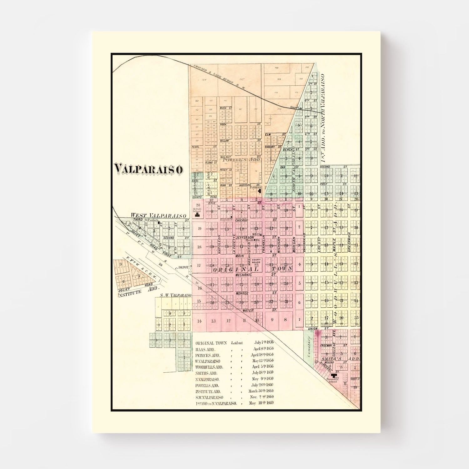 Vintage Map of Valparaiso, Indiana 1876