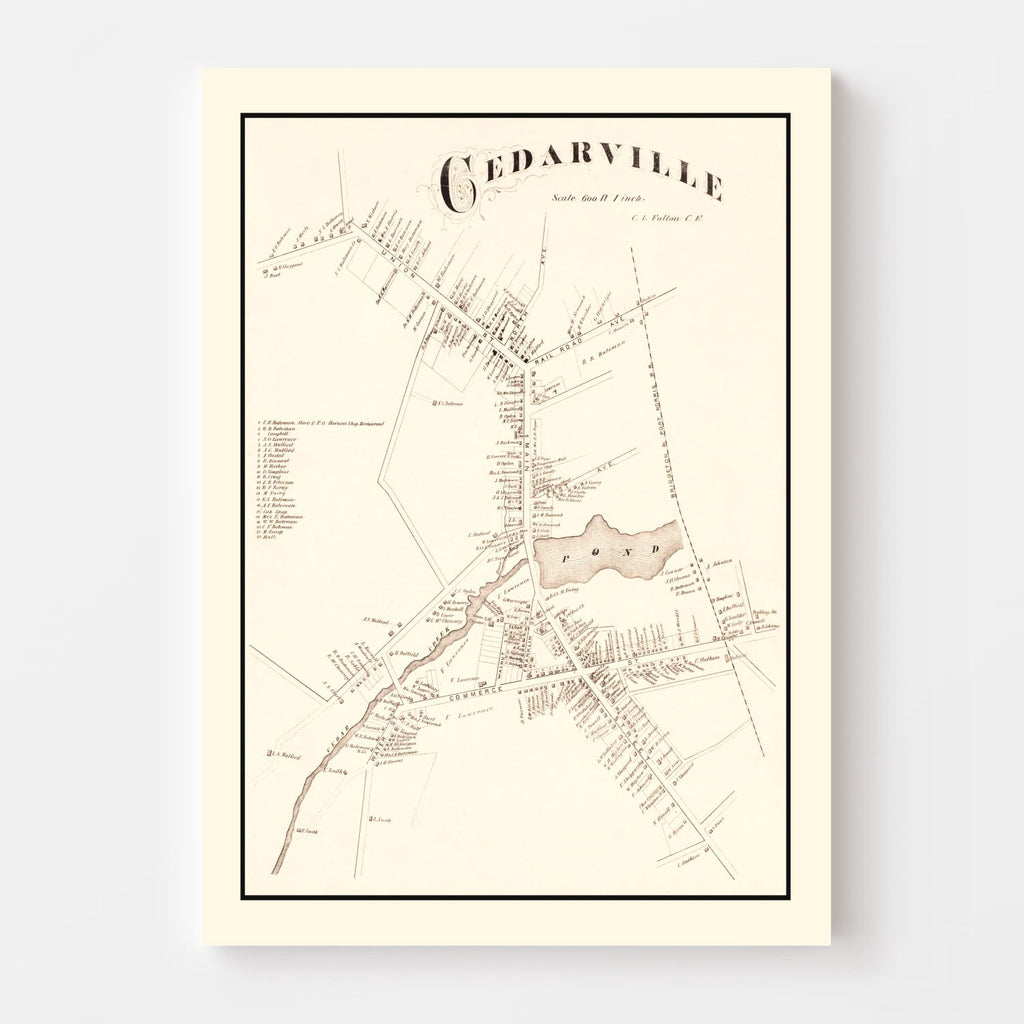 Vintage Map of Cedarville, New Jersey 1876