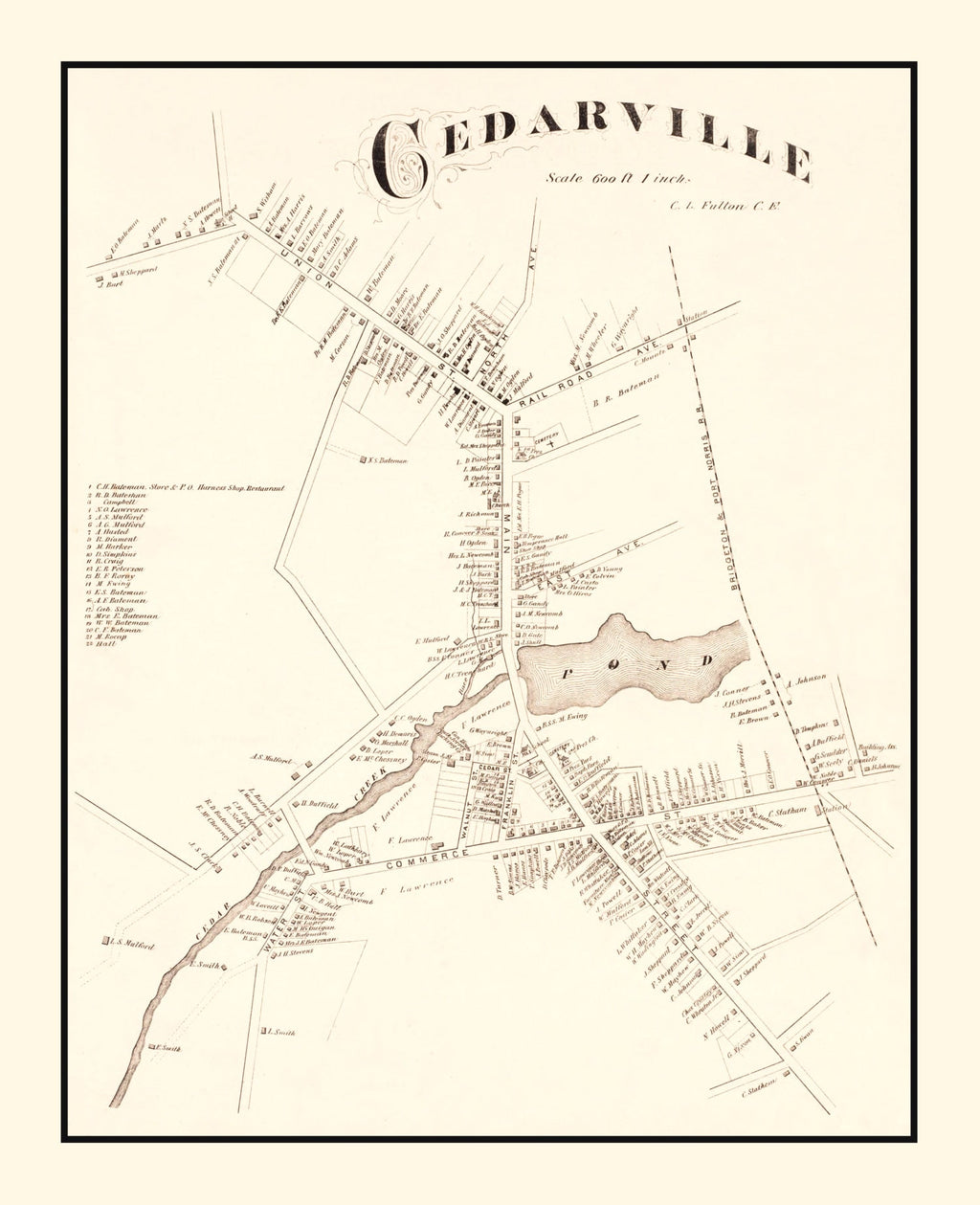 Vintage Map of Cedarville, New Jersey 1876