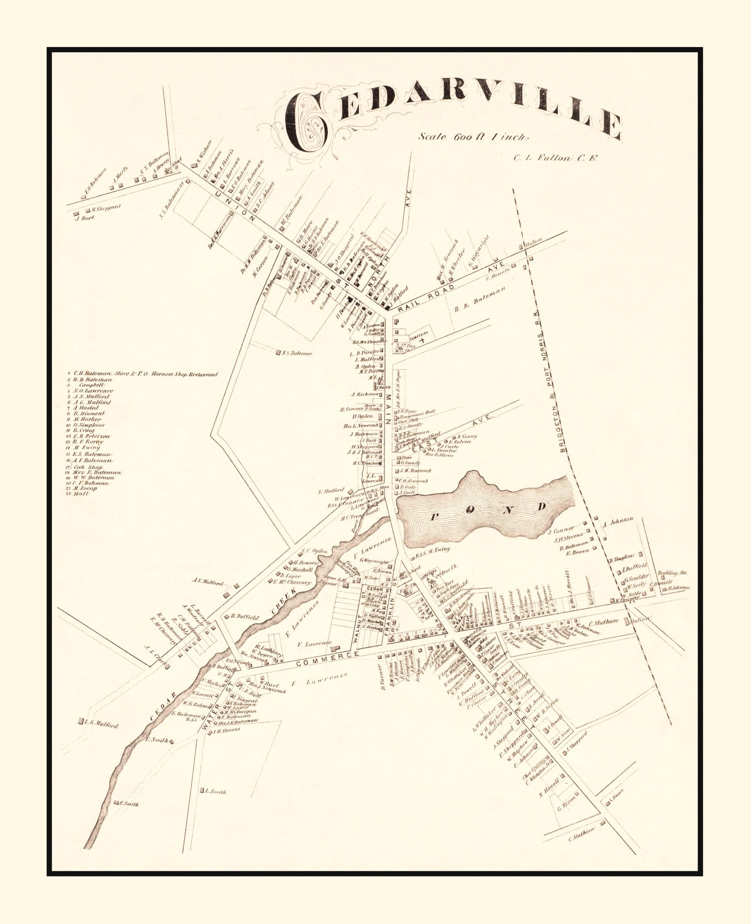 Vintage Map of Cedarville, New Jersey 1876