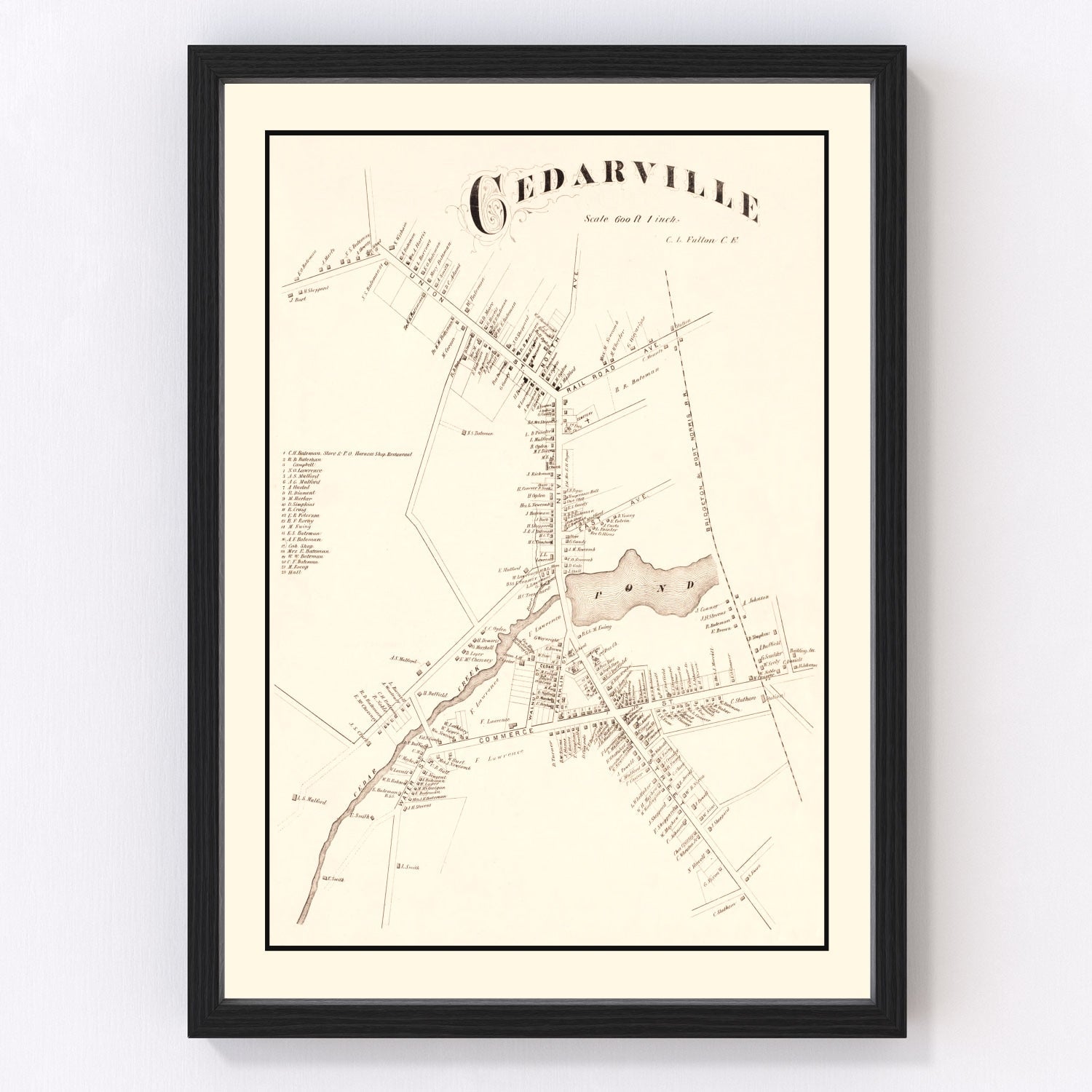 Vintage Map of Cedarville, New Jersey 1876