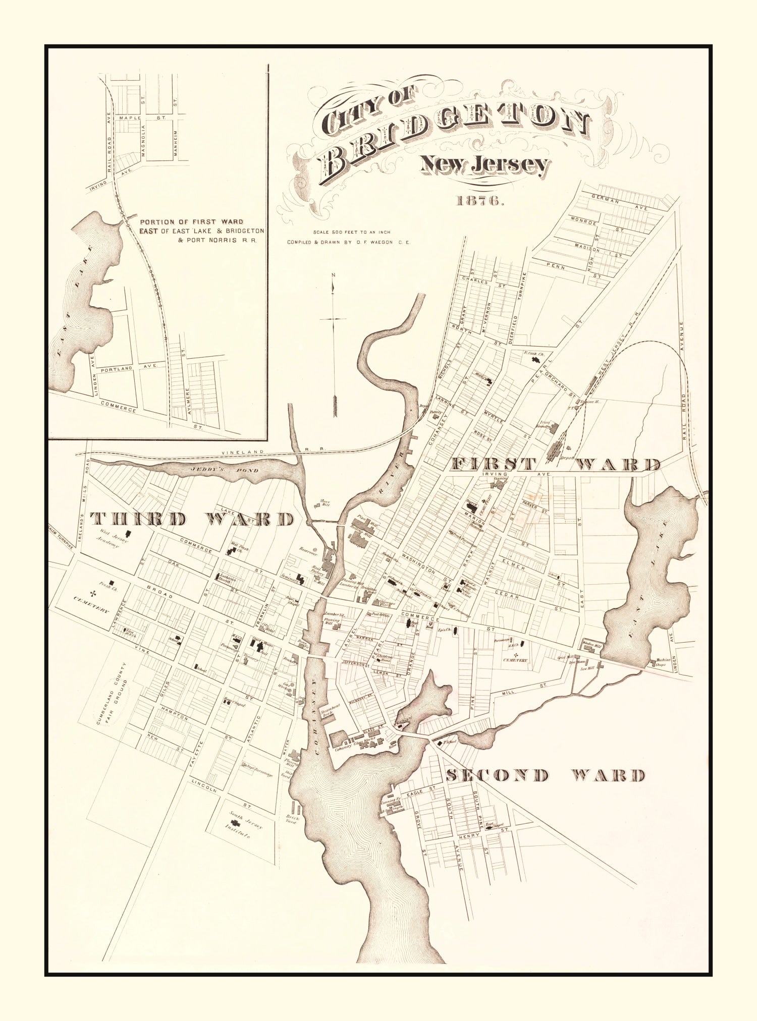 Vintage Map of Bridgeton, New Jersey 1876
