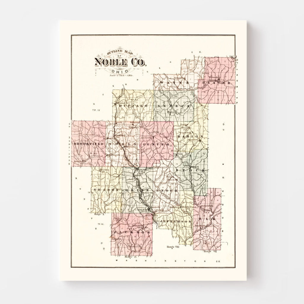 Vintage Map of Noble County, Ohio 1876