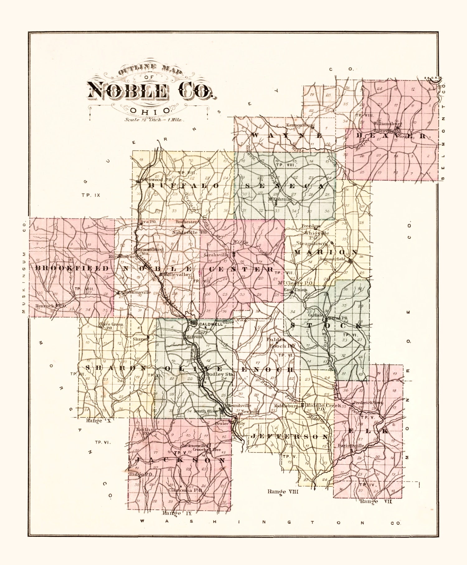 Vintage Map of Noble County, Ohio 1876